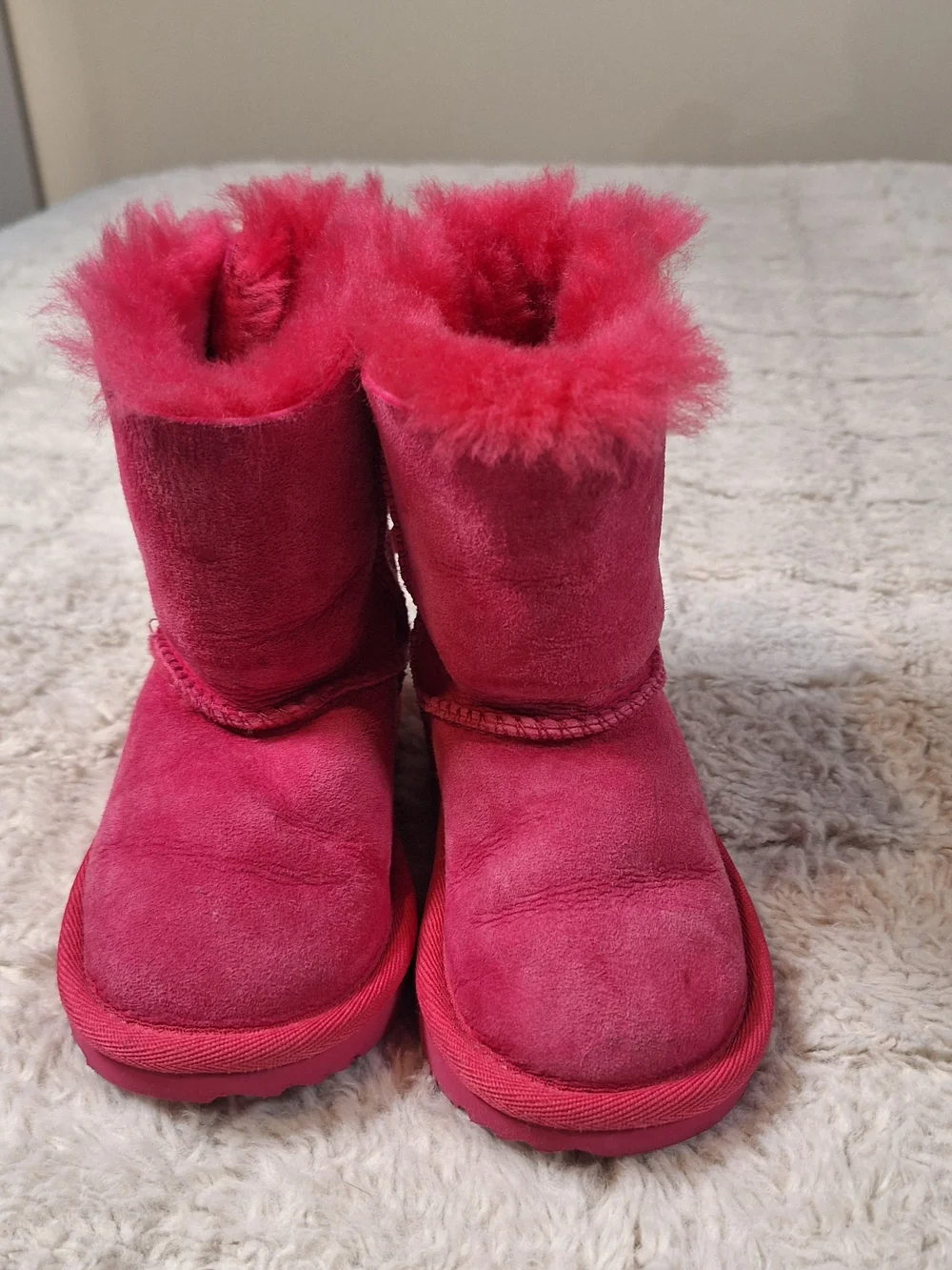 UGG Kids Hot Pink Shearling Back-Bow Boots